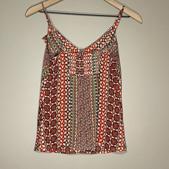 Women's S Guess Vintage Sheer Ruffled Tank Geometric Pattern Ruffled Smocked - Picture 3 of 9